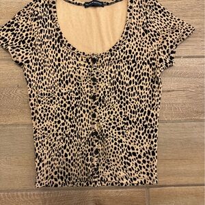 Brandy Melville Leopard Print Top - Black and Tan